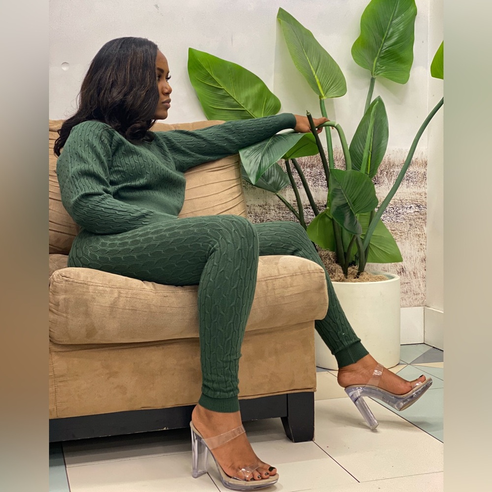 Layback and Chill Olive Green Cable Knit Set